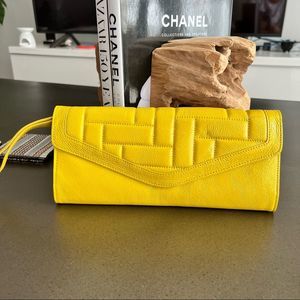 HOBO INTERNATIONAL Yellow green Glazed Leather Flap Handle Clutch
